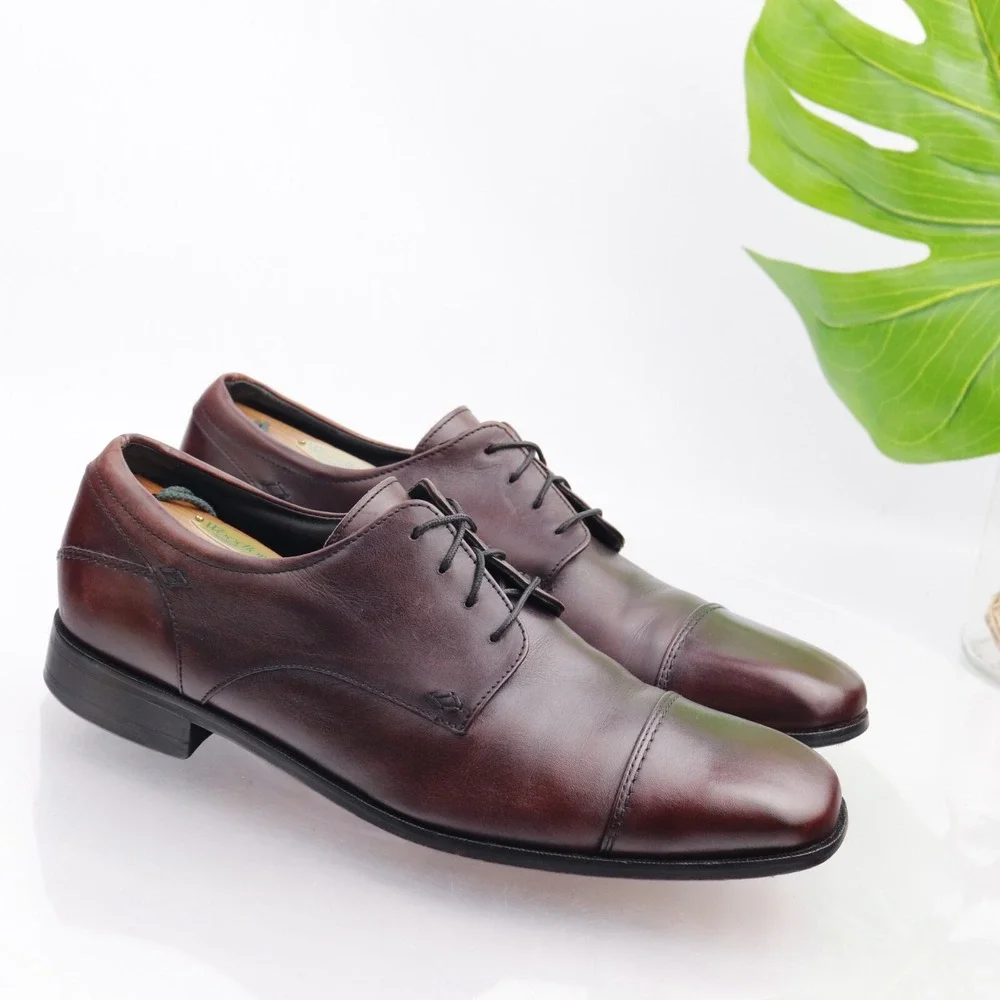 Florsheim Shoes Mens Welles Oxford Size 10.5 D Brown Leather Cap Toe Derby Dress